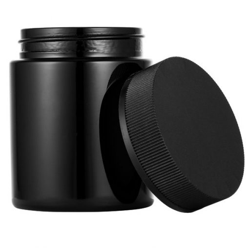 40 80 90 110ml straight round black glass ribbed CRC cap pharmacy container jar