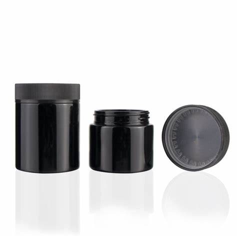 40 80 90 110ml straight round black glass ribbed CRC cap pharmacy container jar