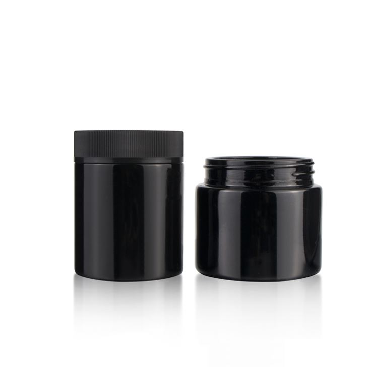 40 80 90 110ml straight round black glass ribbed CRC cap pharmacy container jar