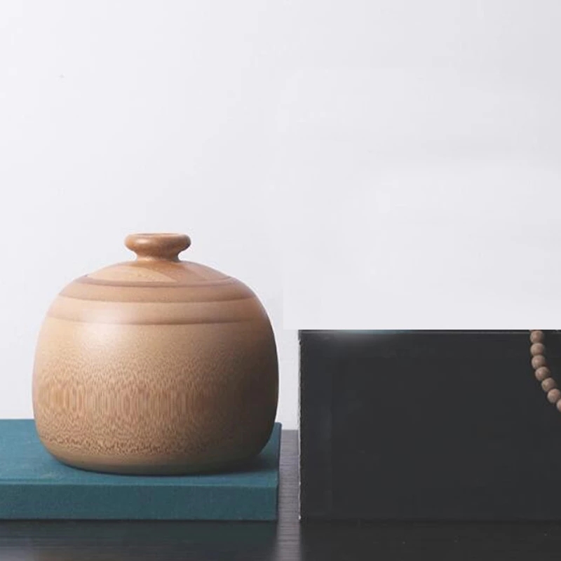 400Ml Natural Bamboo Storage Jars Small Bottle Handmade Container Tea Cans for Spices Bulk Products Caddy Round with Lid Vintage