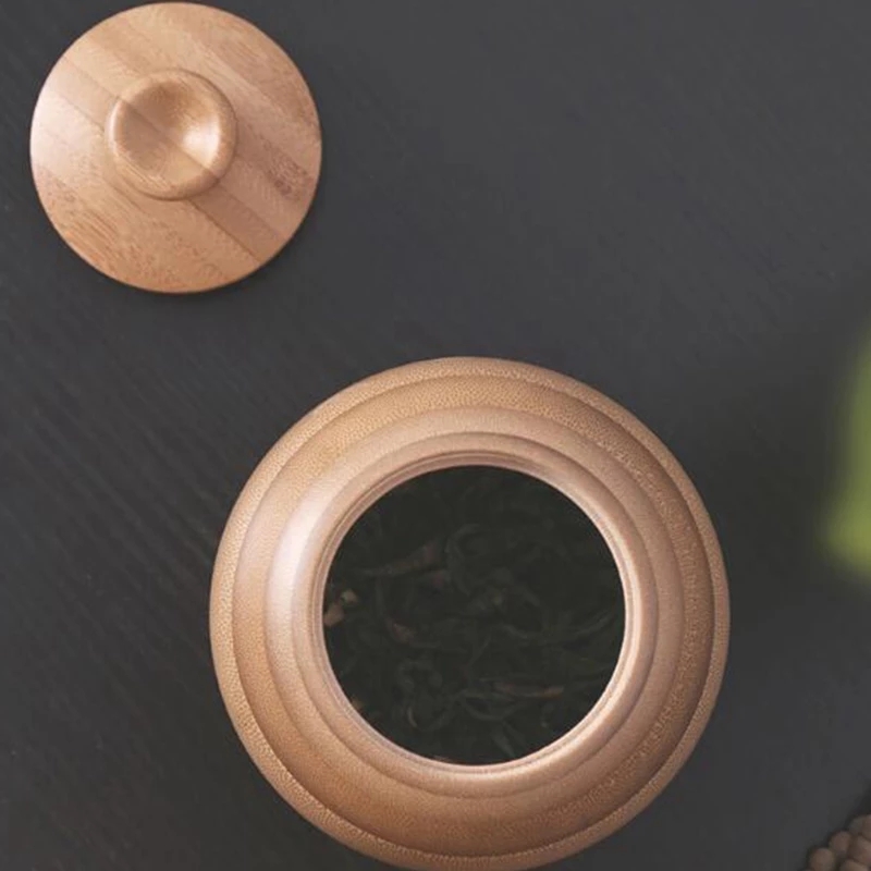 400Ml Natural Bamboo Storage Jars Small Bottle Handmade Container Tea Cans for Spices Bulk Products Caddy Round with Lid Vintage