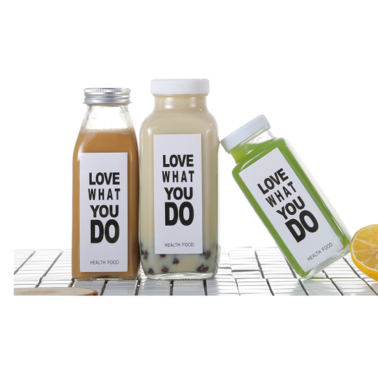 400Ml Square Glass 12 Oz Juice Bottle With Aluminum Lid