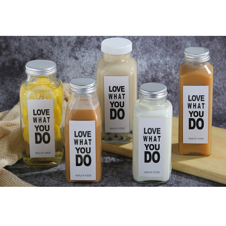 400Ml Square Glass 12 Oz Juice Bottle With Aluminum Lid