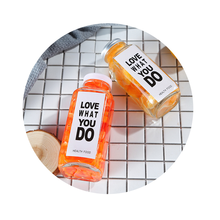 400Ml Square Glass 12 Oz Juice Bottle With Aluminum Lid