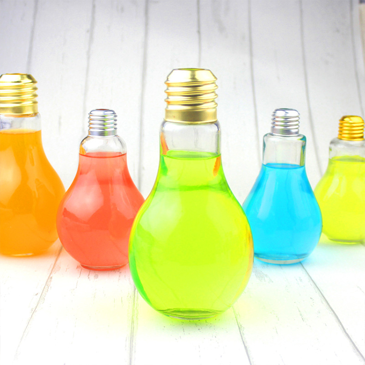 400ml 300ml Clear Light Bulb Shape Candy Container Beverage Jar with metal lid / Drinking Glasses