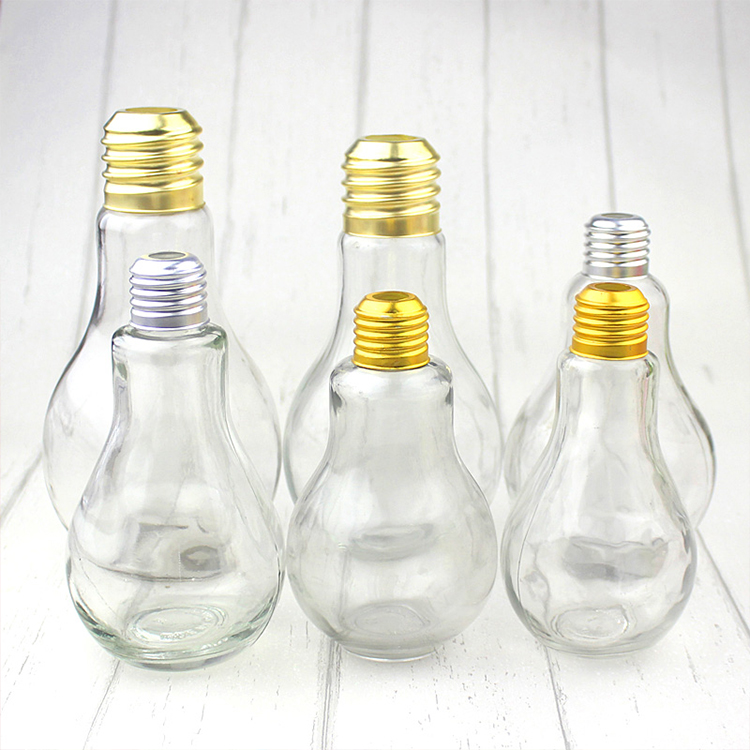 400ml 300ml Clear Light Bulb Shape Candy Container Beverage Jar with metal lid / Drinking Glasses