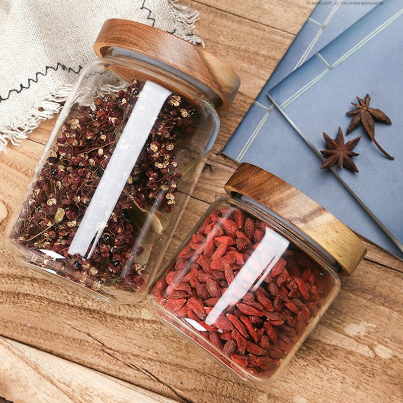 400ml 600ml 800ml food glass storage jar with wood screw lid