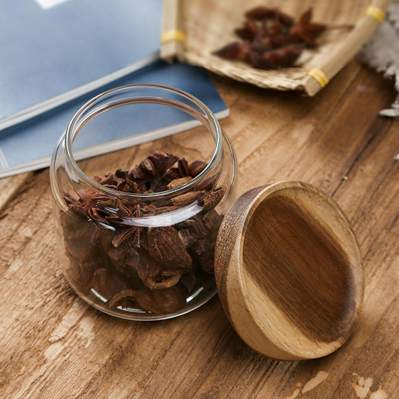 400ml 600ml 800ml food glass storage jar with wood screw lid
