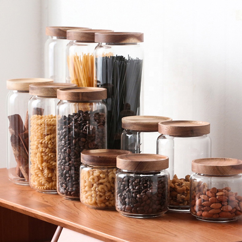 400ml 600ml 800ml food glass storage jar with wood screw lid