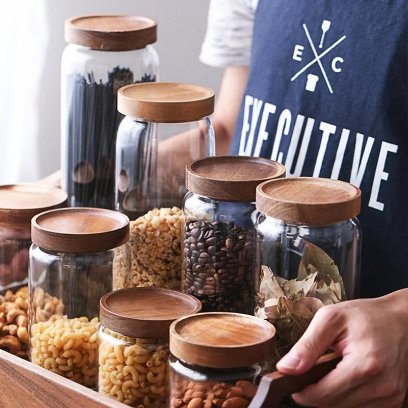 400ml 600ml 800ml food glass storage jar with wood screw lid
