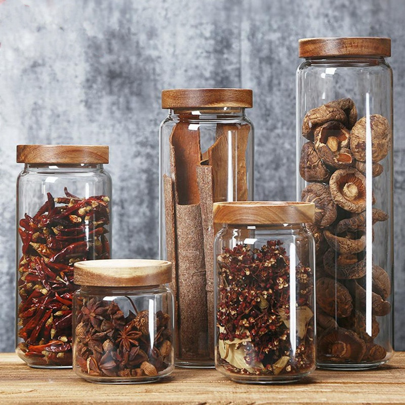 400ml 600ml 800ml food glass storage jar with wood screw lid