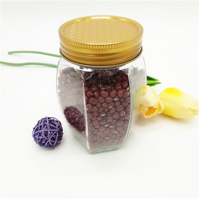 400ml 760ml Clear oval hexagonal fancy food storage glass jar for honey with metal screw top lid