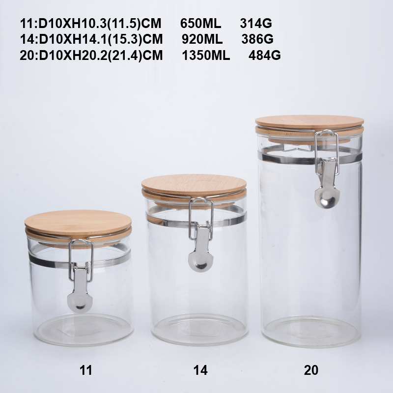 400ml airtight high borosilicate glass spice jar with wooden spoon