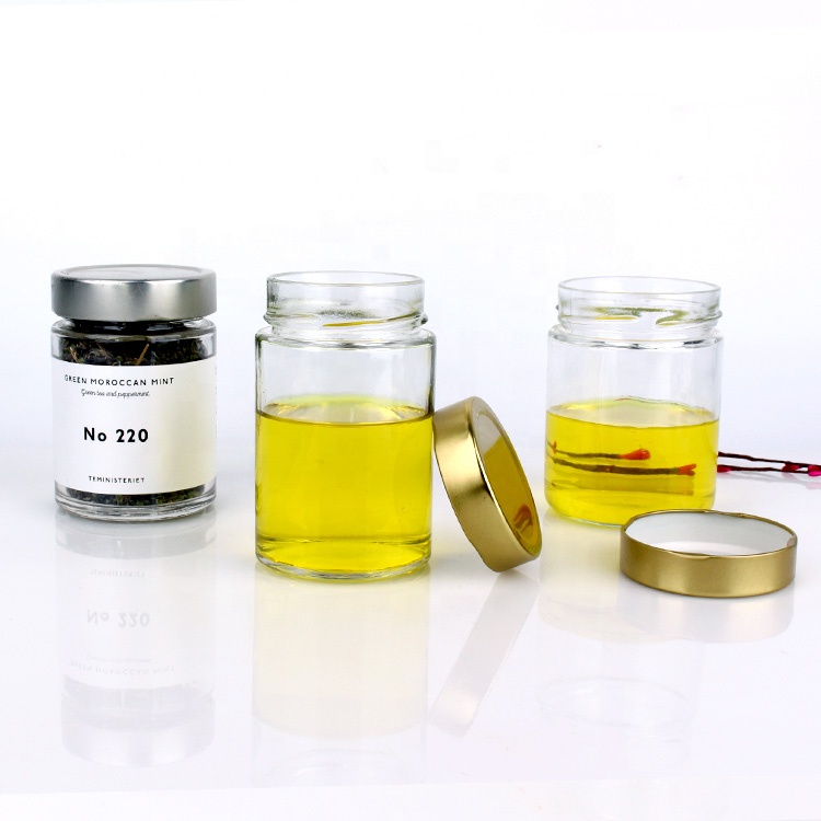 400ml clear round glass jar with screw metal lid for honey