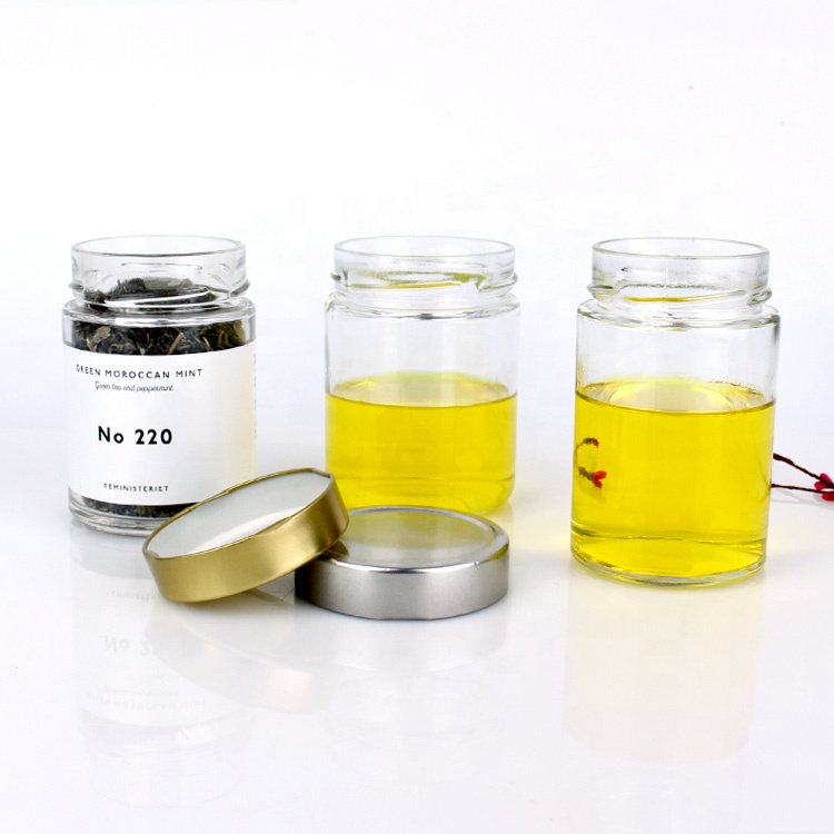400ml clear round glass jar with screw metal lid for honey