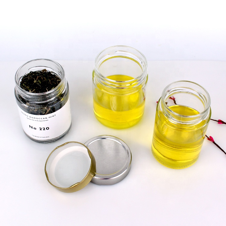 400ml clear round glass jar with screw metal lid for honey