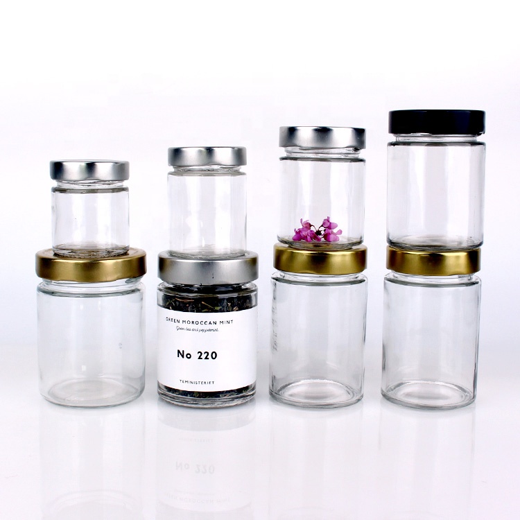 400ml round clear glass jar with metal lid for honey cylinder glass jar with metal lid