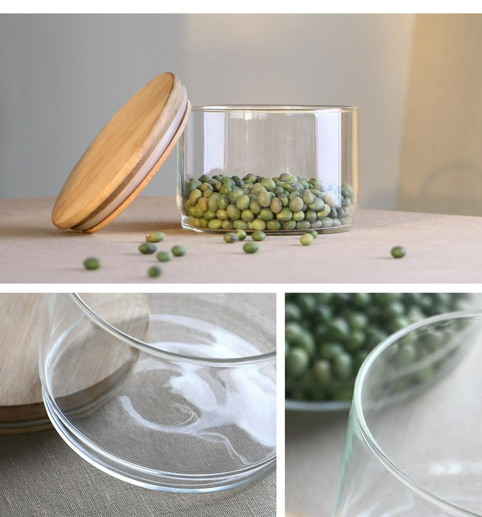 400ml14oz Handmade transparent three-layer glass storage jar set with bamboo lid