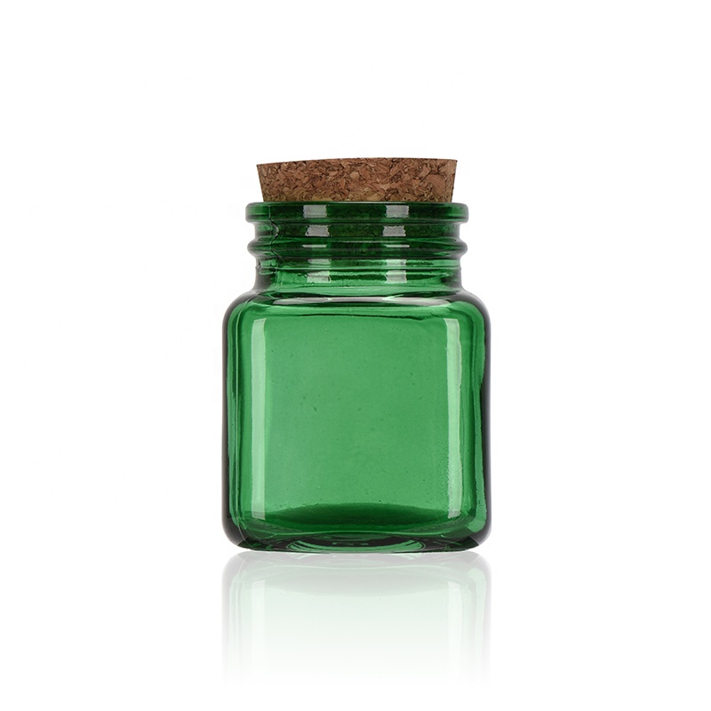 40ml 100ml 110ml clear green square shape thick wall glass jar with cork top