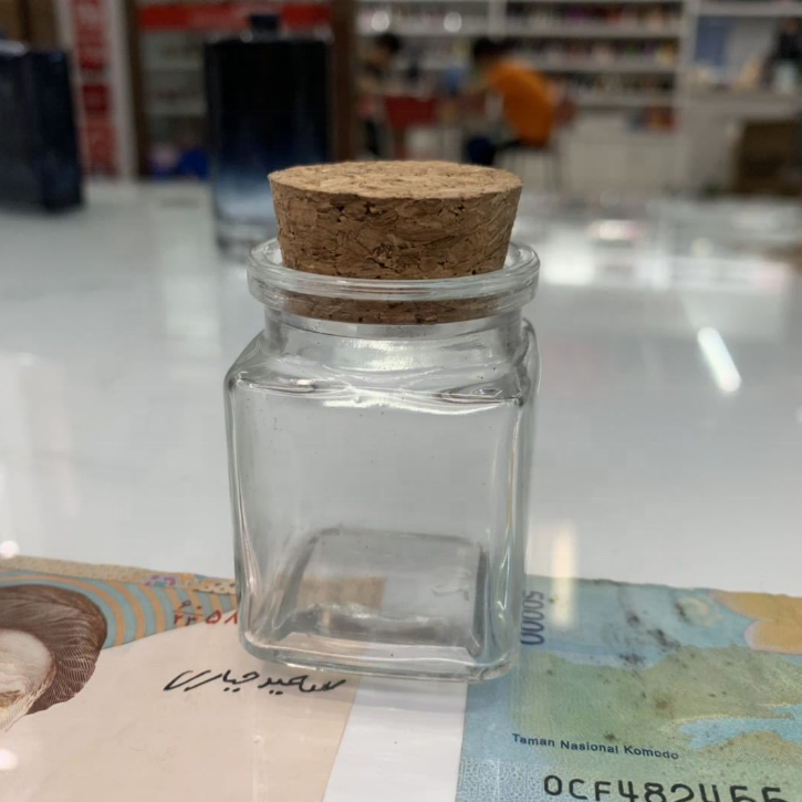 40ml 100ml 110ml clear green square shape thick wall glass jar with cork top