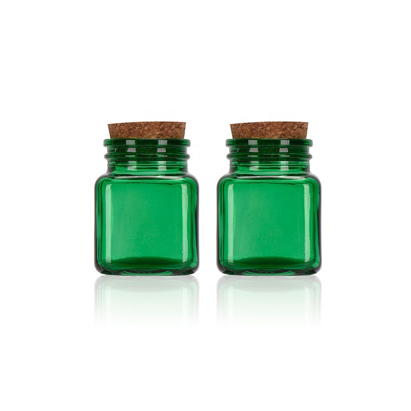 40ml 100ml 110ml food grade clear green candy square storage glass bottles with cork stoppers