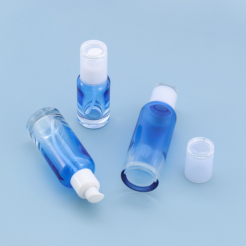 40ml 100ml 120ml Skin personal set packing blue unique empty lotion glass bottle and 30g 50g cosmetic cream jar set