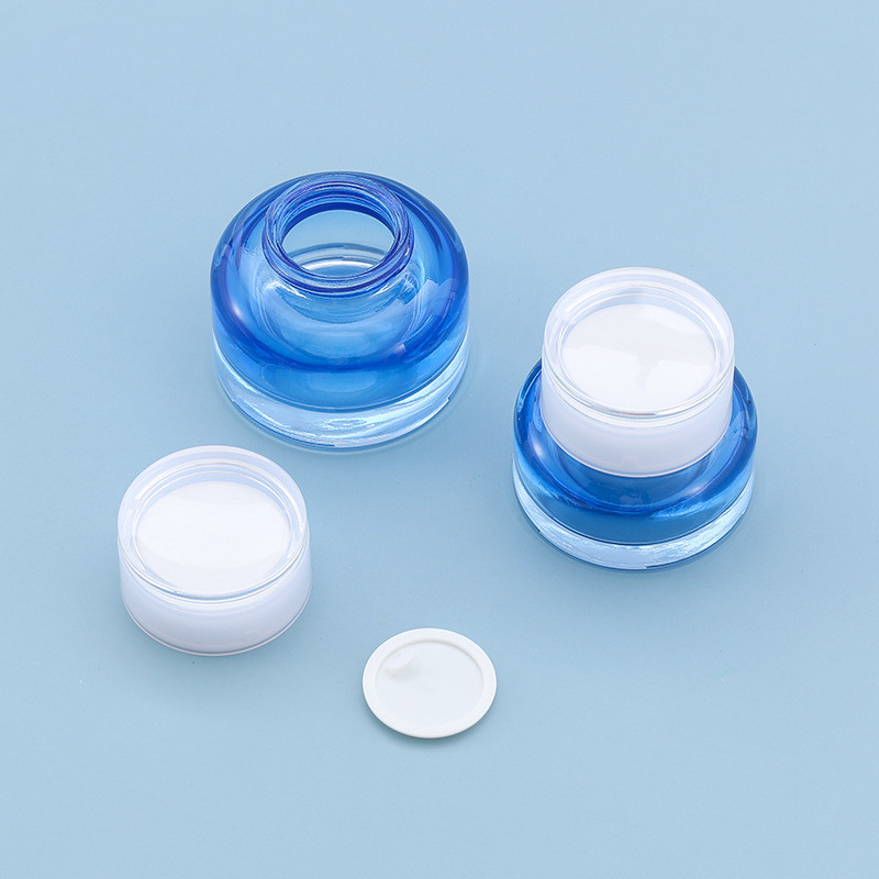 40ml 100ml 120ml Skin personal set packing blue unique empty lotion glass bottle and 30g 50g cosmetic cream jar set