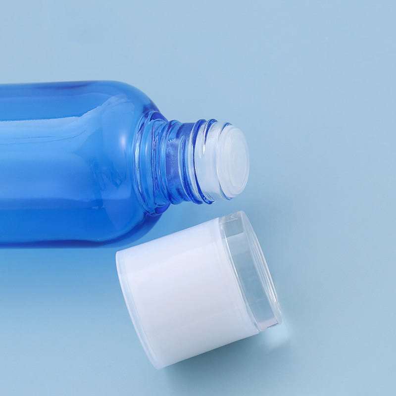 40ml 100ml 120ml Skin personal set packing blue unique empty lotion glass bottle and 30g 50g cosmetic cream jar set