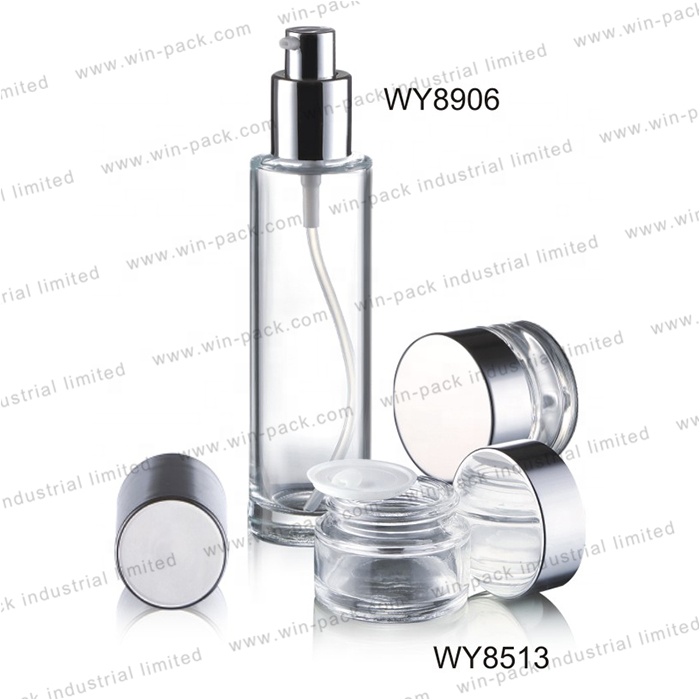 40ml 100ml 120ml cosmetic glass lotion bottle with aluminium pump cap for body