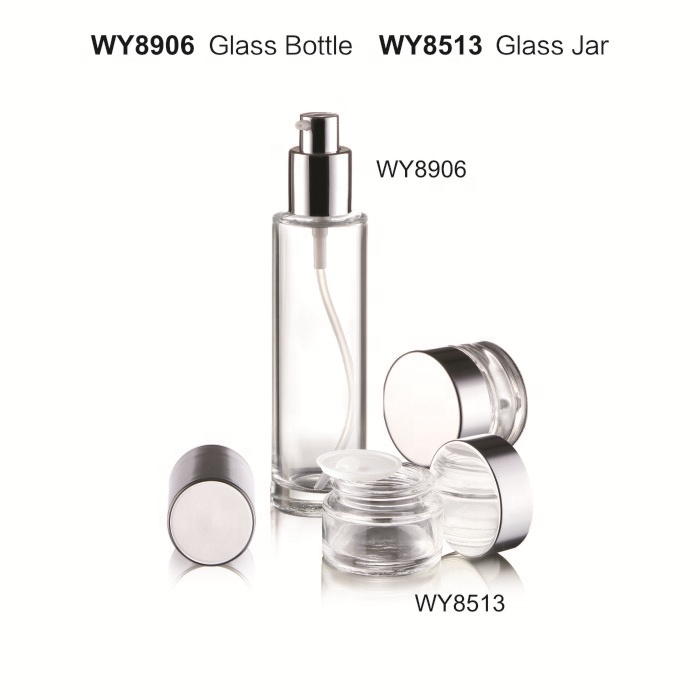40ml 100ml 120ml cosmetic glass lotion bottle with aluminium pump cap for body