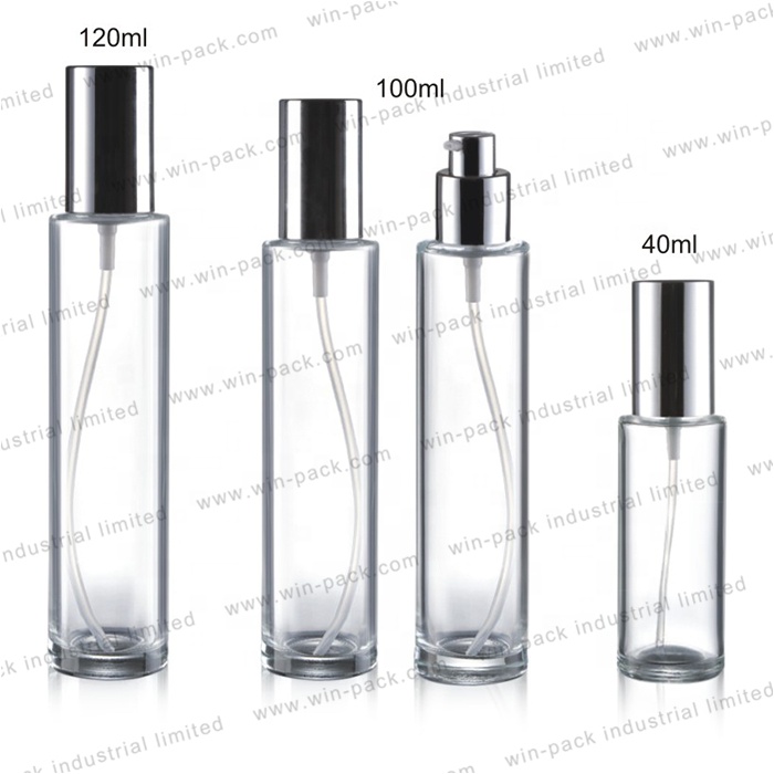 40ml 100ml 120ml cosmetic glass lotion bottle with aluminium pump cap for body