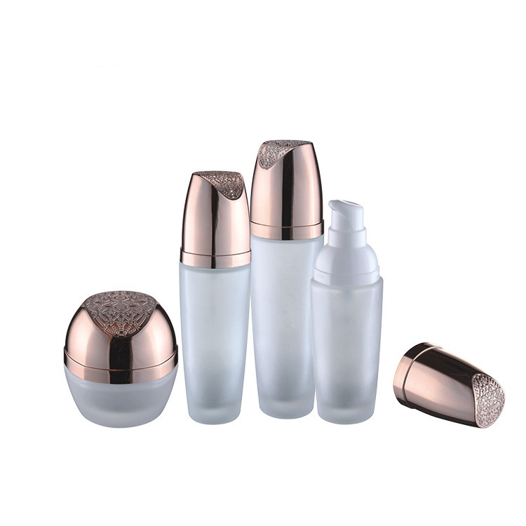 40ml 100ml 120ml unique shaped tequila clear cosmetic liquid glass bottle with pink UVplastic cap 60g glass jar