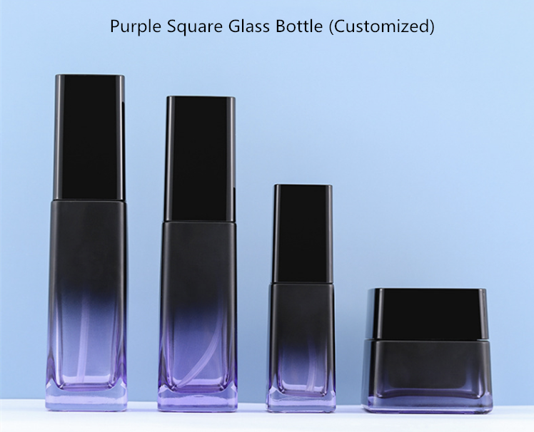40ml 110ml 125ml black blue gradient skin care lotion pump glass square bottle and 50g face cream glass jar set