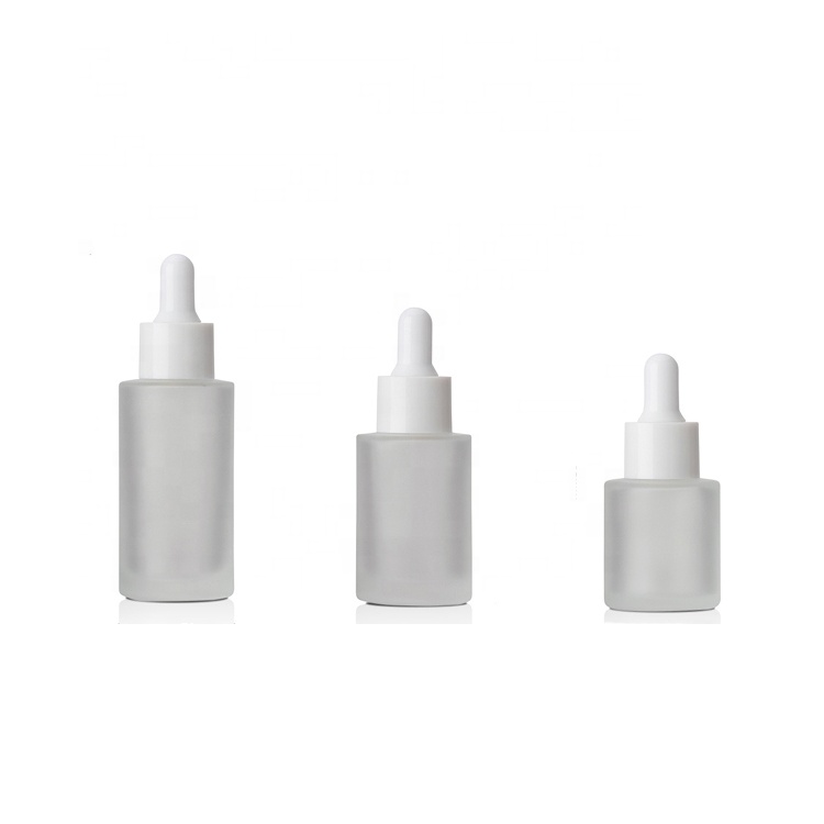 40ml Luxury Custom Flat Round Shoulder Frost Empty Serum Mould Glass Dropper Bottle