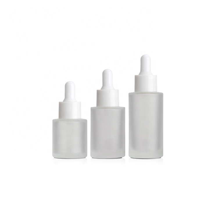 40ml Luxury Custom Flat Round Shoulder Frost Empty Serum Mould Glass Dropper Bottle