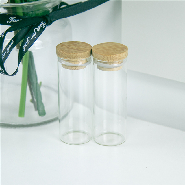 40ml Mini Glass Bottles with Bamboo Lid Clear Tiny Empty Glass 40cc Vial Jars Company Logo Printed Customized Bottles Jars