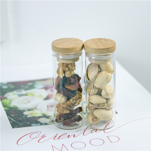 40ml Mini Glass Bottles with Bamboo Lid Clear Tiny Empty Glass 40cc Vial Jars Company Logo Printed Customized Bottles Jars