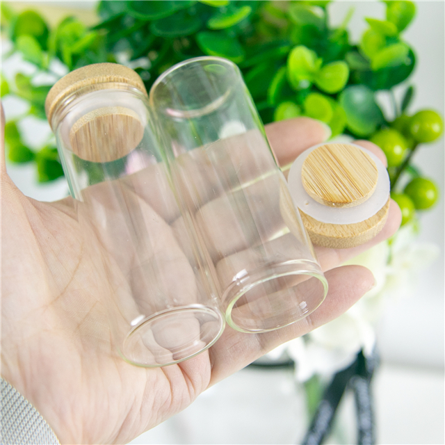 40ml Mini Glass Bottles with Bamboo Lid Clear Tiny Empty Glass 40cc Vial Jars Company Logo Printed Customized Bottles Jars
