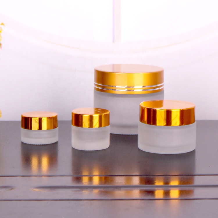 40ml frosted cosmetic packaging cream glass jars with golden shiny lids
