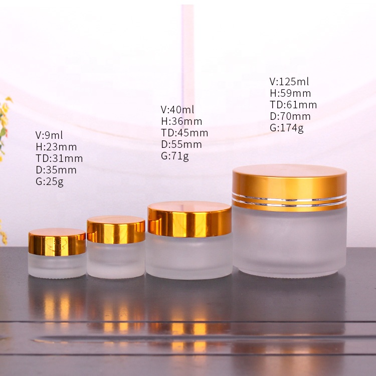 40ml frosted cosmetic packaging cream glass jars with golden shiny lids