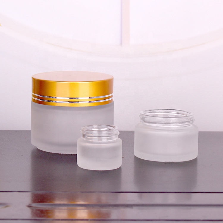 40ml frosted cosmetic packaging cream glass jars with golden shiny lids