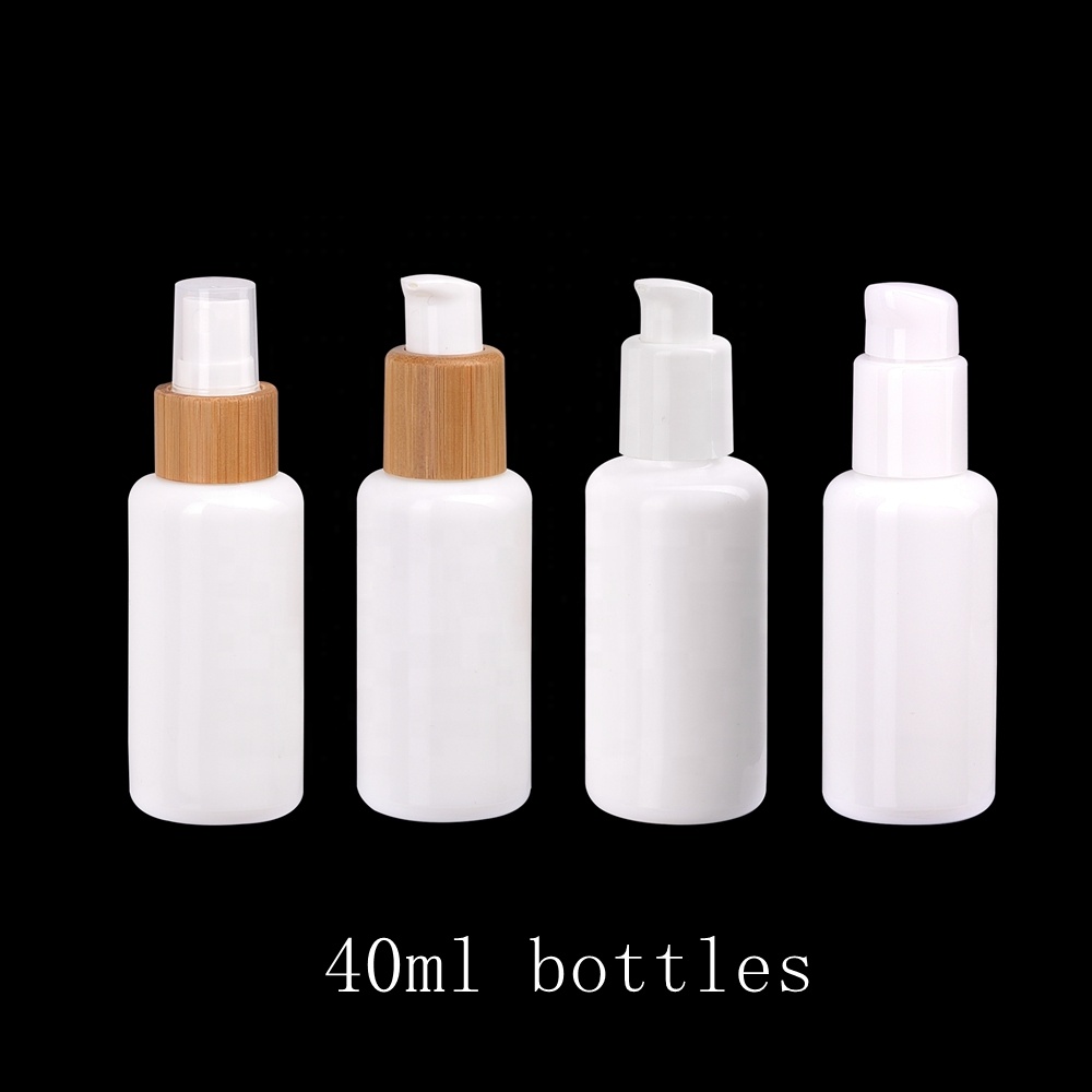 40ml opal white glass bottles with 20/410 white plastic lotion pump bottle for body milk