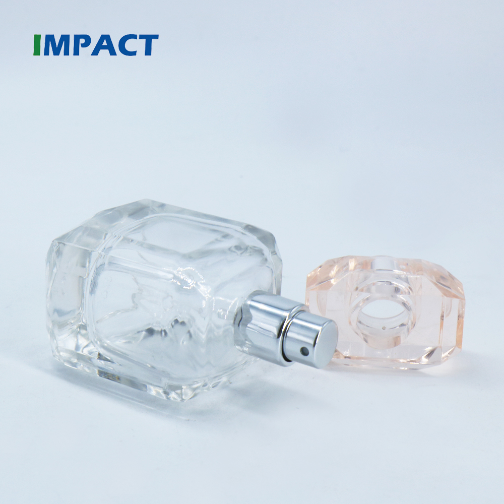 40ml square perfume spray bottles with pump sprayer and clear pink cap