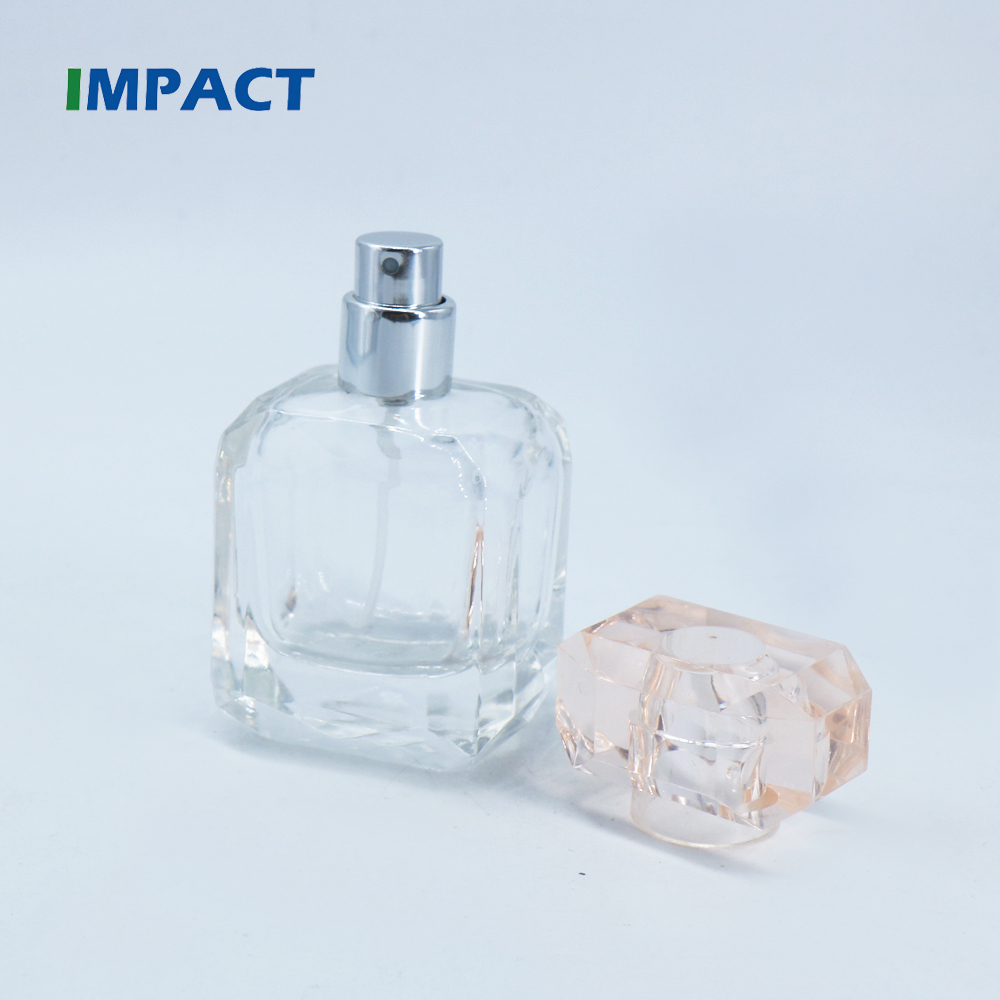 40ml square perfume spray bottles with pump sprayer and clear pink cap