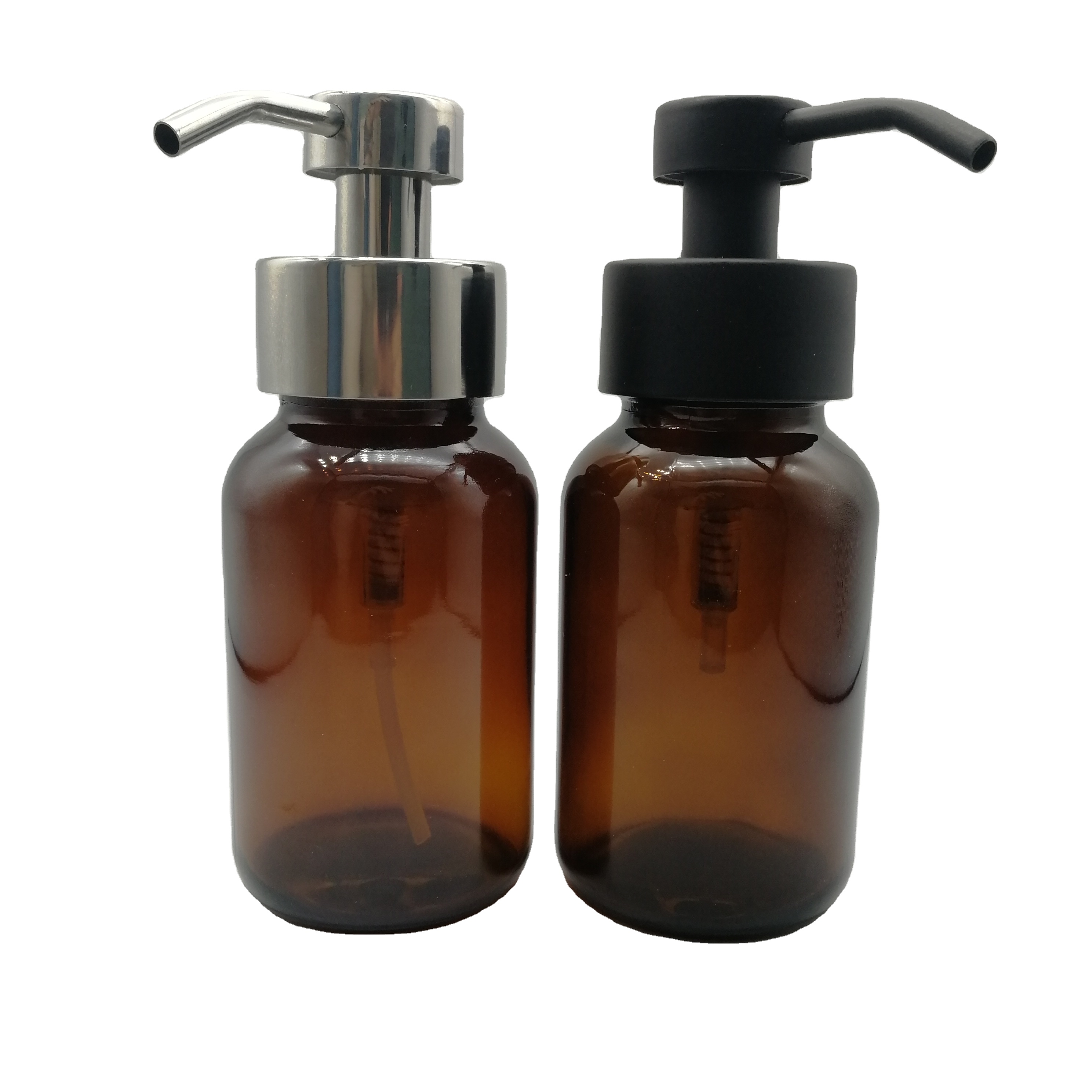 44mm amber uv protection 8oz 250ml glass wide mouth bottle with stainless steel foam soap dispensing pump