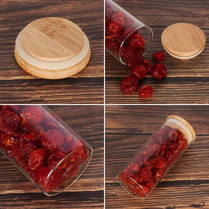 450 ml kitchen glass can with sealed bamboo cover food storage can set glass can is suitable for sugar