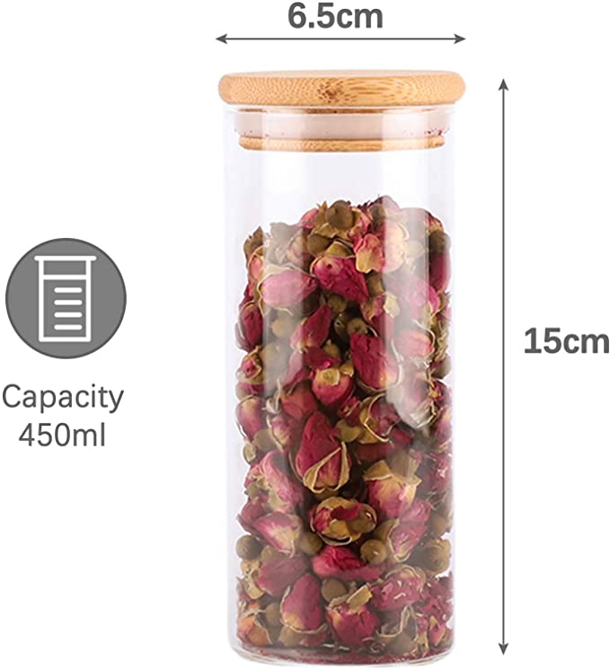 450 ml kitchen glass can with sealed bamboo cover food storage can set glass can is suitable for sugar