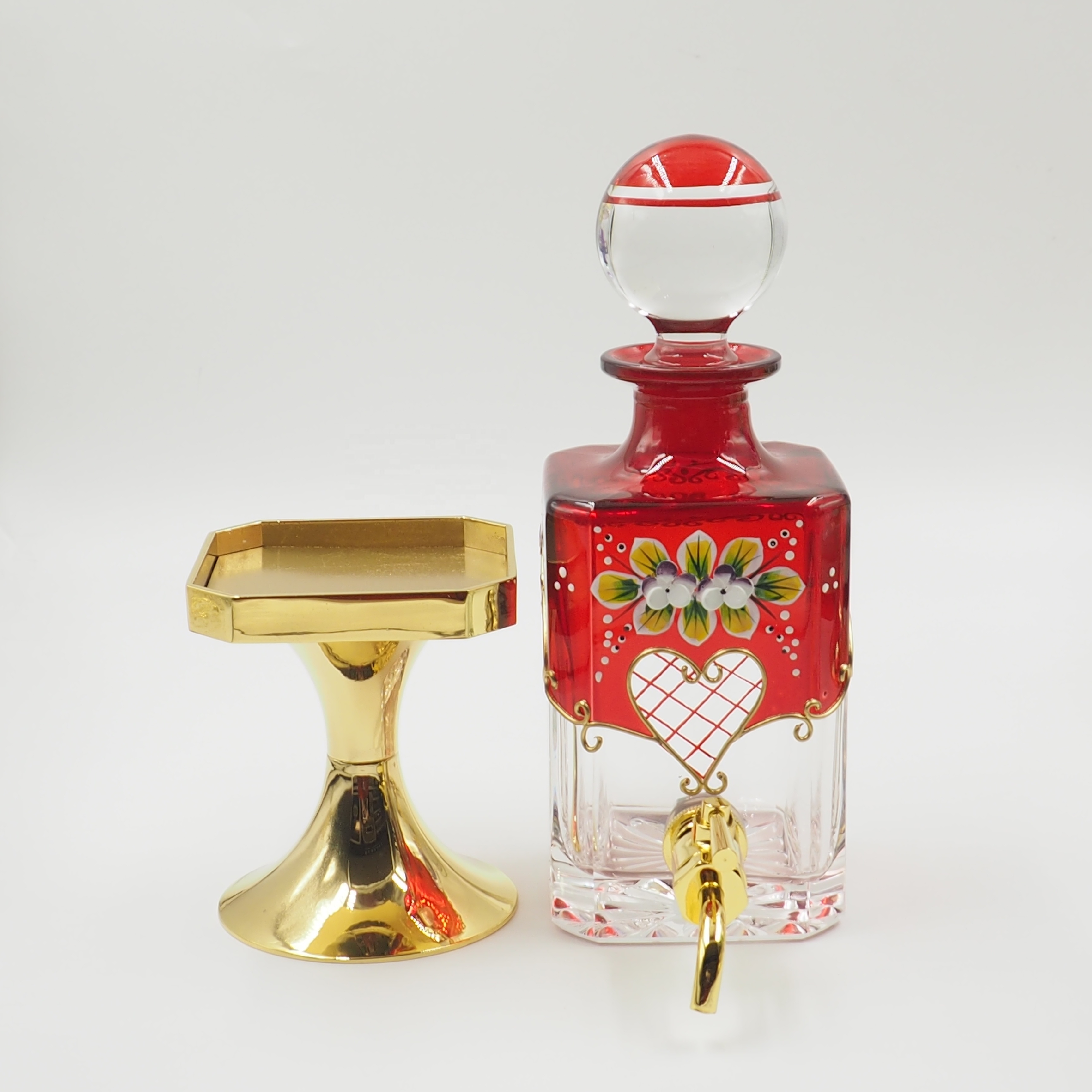 450ML Hot Sale Glass Display Bottle Dubai Perfume Oil Retail Decanter Glass Bottle With Copper Tap