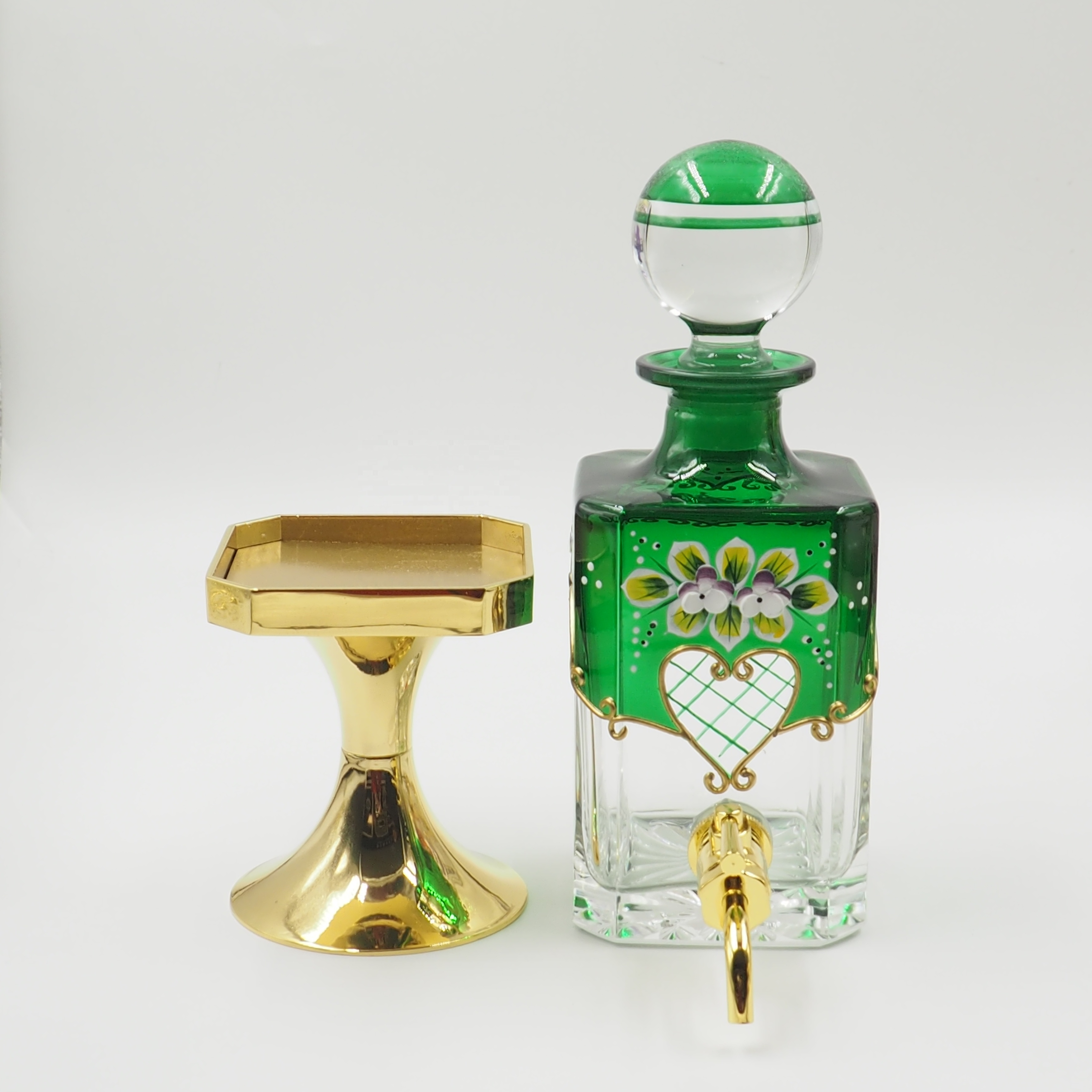 450ML Hot Sale Glass Display Bottle Dubai Perfume Oil Retail Decanter Glass Bottle With Copper Tap