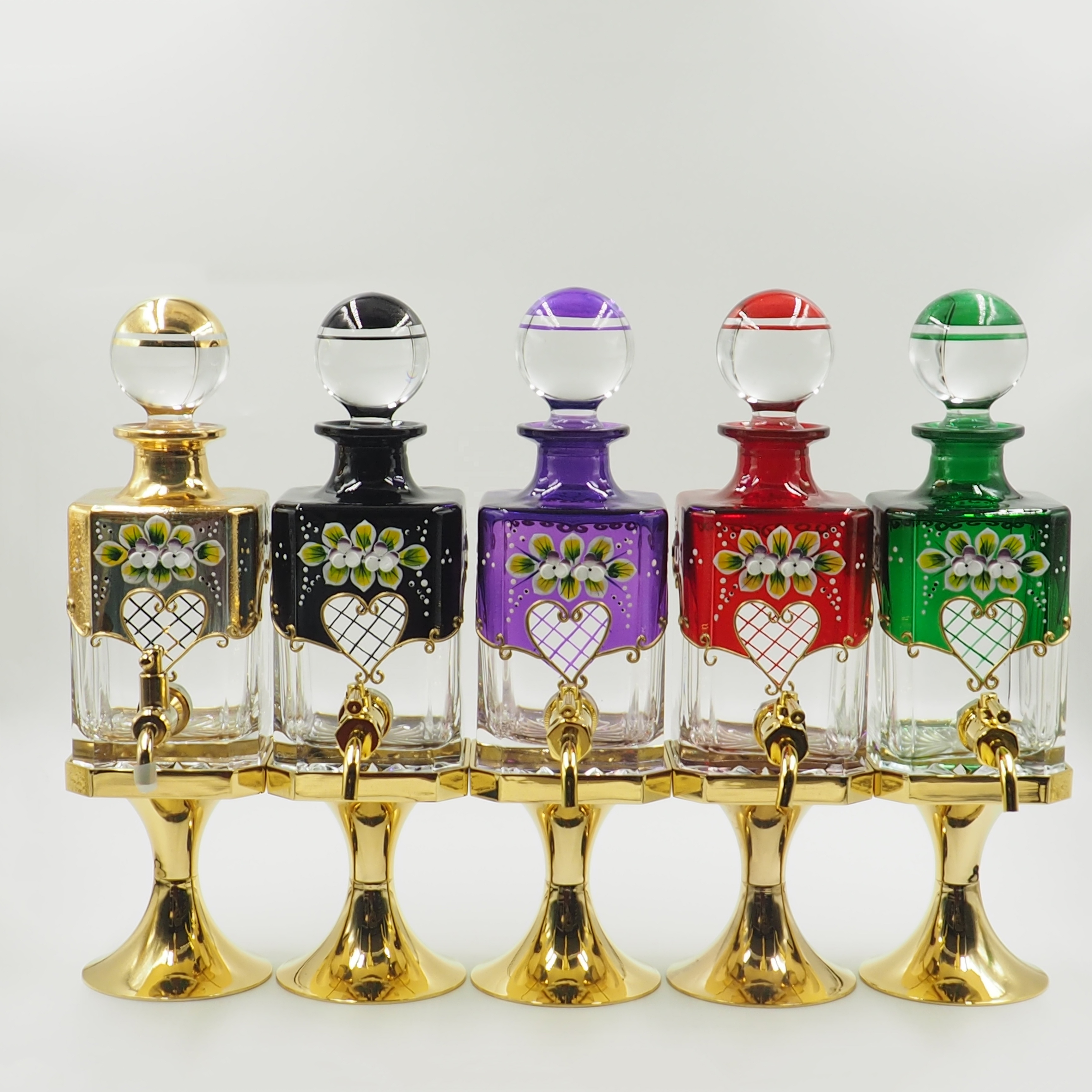 450ML Hot Sale Glass Display Bottle Dubai Perfume Oil Retail Decanter Glass Bottle With Copper Tap